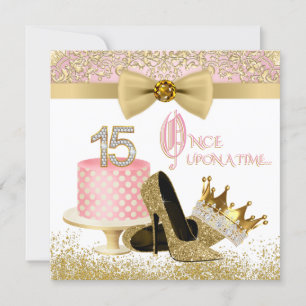 Invitación Fiesta de cumpleaños Quinceañera rosa y dorada