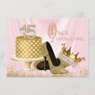 Invitación Fiesta de cumpleaños Quinceañera rosa y dorada