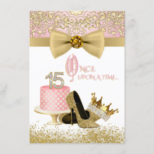 Invitación Fiesta de cumpleaños Quinceañera rosa y dorada