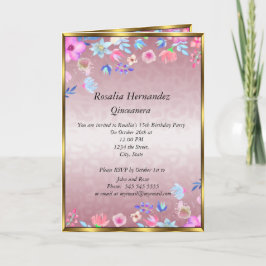Invitación Fiesta de cumpleaños Quinceanera Rosa y Flores