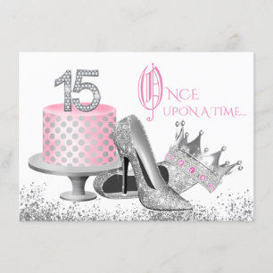 Invitación Fiesta de Cumpleaños Quinceañera Rosa y Plateada