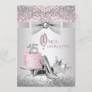 Invitación Fiesta de Cumpleaños Quinceañera Rosa y Plateada