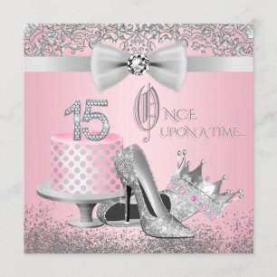 Invitación Fiesta de Cumpleaños Quinceañera Rosa y Plateada