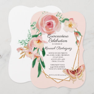 Invitación Fiesta de cumpleaños Quinceañera Rubor Butterfly