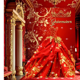 Invitación Fiesta de cumpleaños Quinceanera Vestido de Oro Ro