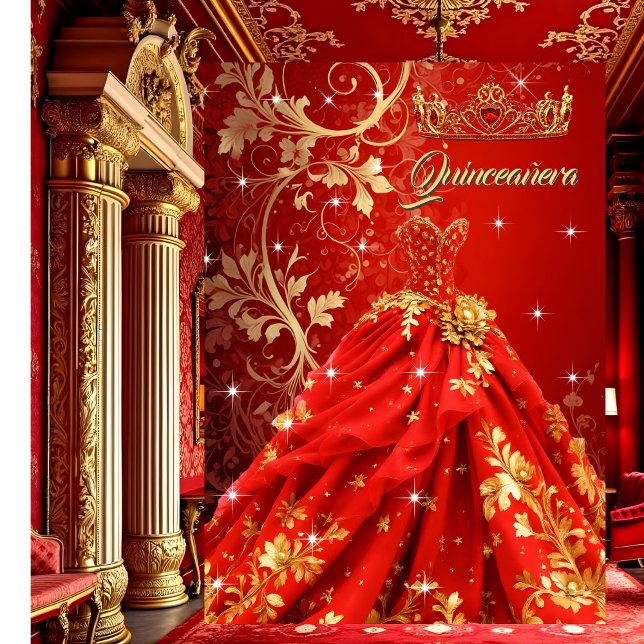 Invitación Fiesta de cumpleaños Quinceanera Vestido de Oro Ro (Subido por el creador)