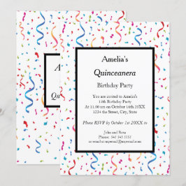 Invitación Fiesta de cumpleaños Quinceanera white confetti