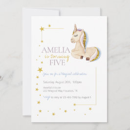Invitación Fiesta de cumpleaños Rainbow de Unicorn, Purpurina