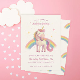 Invitación Fiesta de cumpleaños Rainbow Unicorn de color acuá