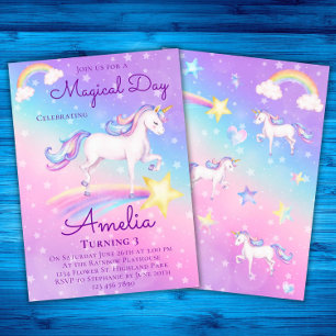 Invitación Fiesta de cumpleaños Rainbow Unicorn de Unicornio