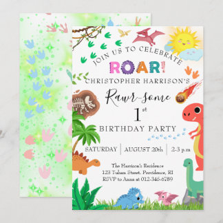 Invitación Fiesta de cumpleaños Rawr-some Dinosaurio 1er año