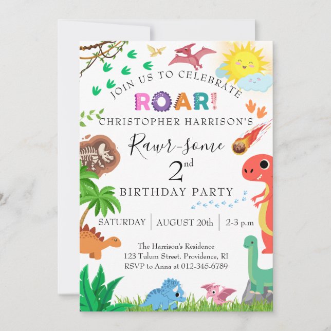 Invitación Fiesta de cumpleaños Rawr-some Dinosaurio 2 (Anverso)