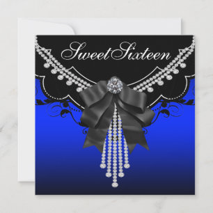 Invitación Fiesta de cumpleaños Real Azul Sweet Sixteen