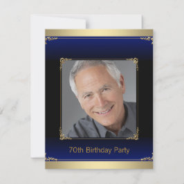 Invitación Fiesta de cumpleaños real azul y dorado para hombr