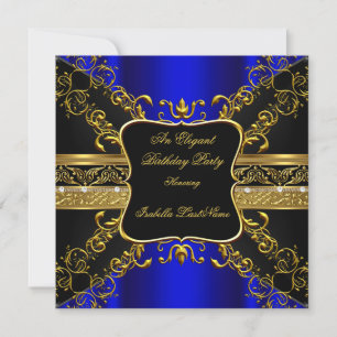 Invitación Fiesta de Cumpleaños Real Ornamentada de Azul y Do
