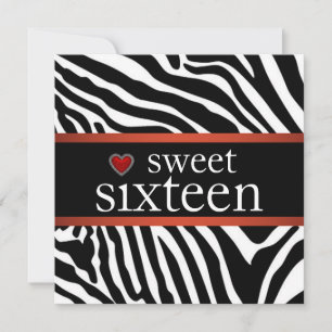 Invitación Fiesta de cumpleaños Red Zebra Sweet Sixteen