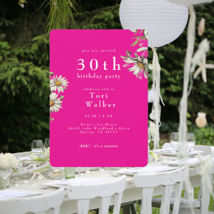 Invitación Fiesta de Cumpleaños Redondeadas Margaritas Blanca