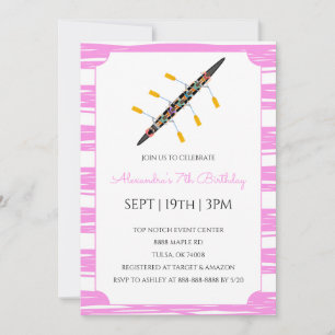 Invitación Fiesta de Cumpleaños Remando con Rayas Rosadas