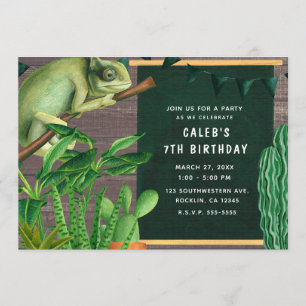 Invitación Fiesta de Cumpleaños Reptil Iguana Suroeste Rústic