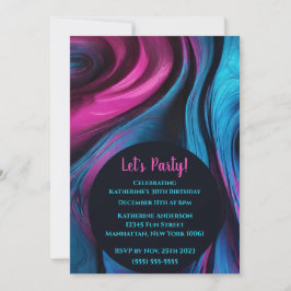 Invitación Fiesta de cumpleaños-Resumen de Fluid Art-Azul y R