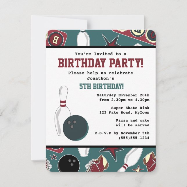 Invitación Fiesta de cumpleaños retra de los bolos (Anverso)