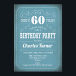 Invitación Fiesta de cumpleaños Retro 60 - Blanco Azul<br><div class="desc">60.ª Invitación a la fiesta de cumpleaños. Elegante diseño retro en azul claro y blanco. ¡Se puede personalizar en cualquier edad!</div>