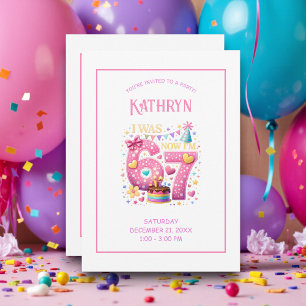 Invitación Fiesta de Cumpleaños Retro 67 Rosa y Morado