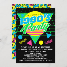 Invitación Fiesta de cumpleaños Retro 80 de la geométrica col