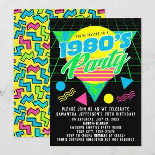 Invitación Fiesta de cumpleaños Retro 80 de la geométrica col