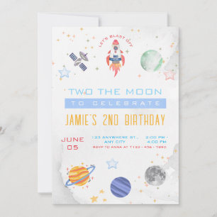 Invitación Fiesta de Cumpleaños Retro al Espacio Exterior de 