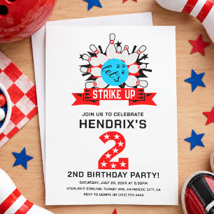 Invitación Fiesta de cumpleaños Retro Bowling Kids 2 años
