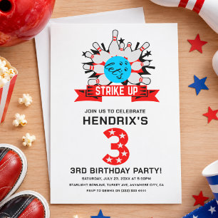 Invitación Fiesta de cumpleaños Retro Bowling Kids 3 años