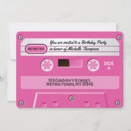 Invitación Fiesta de cumpleaños retro con cassette rosa calie