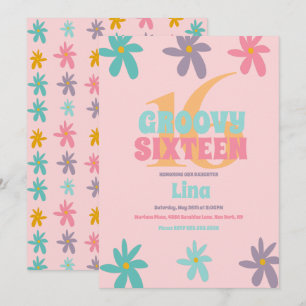 Invitación Fiesta de cumpleaños Retro Daisy Flower Sweet 16
