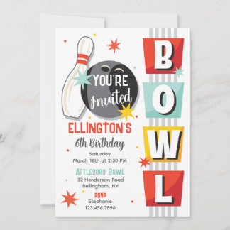 Invitación Fiesta de Cumpleaños Retro de Bolos