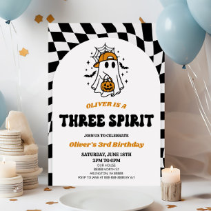 Invitación Fiesta de cumpleaños retro de Halloween de Three S