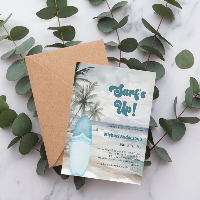 Invitación Fiesta de cumpleaños retro de Surf's Up Beach Surf (Subido por el creador)