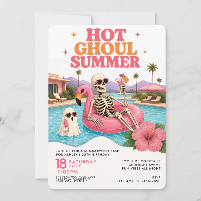 Invitación Fiesta de Cumpleaños Retro de Verano de Summerween (Anverso)