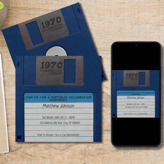 Invitación Fiesta de cumpleaños retro, disquete (Subido por el creador)