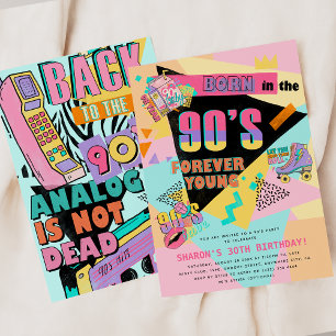 Invitación Fiesta de Cumpleaños Retro Funky de los 90's