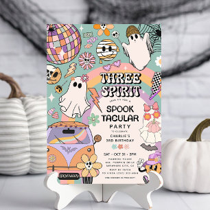 Invitación Fiesta de cumpleaños Retro Halloween Tres Espíritu