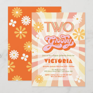 Invitación Fiesta de cumpleaños Retro Hippie 70's 60's Dos Gr