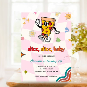 Invitación Fiesta de cumpleaños Retro Hippie Pizza