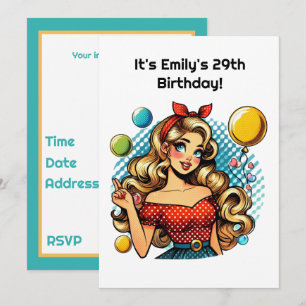 Invitación Fiesta de cumpleaños retro linda señora