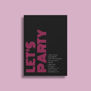 Invitación Fiesta de cumpleaños retro negrita Black Pink