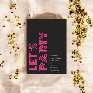 Invitación Fiesta de cumpleaños retro negrita Black Pink