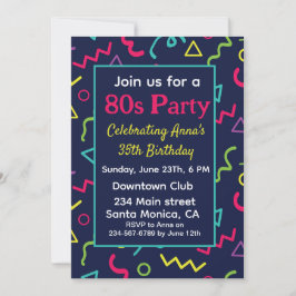 Invitación Fiesta de cumpleaños retro neón personalizada de l