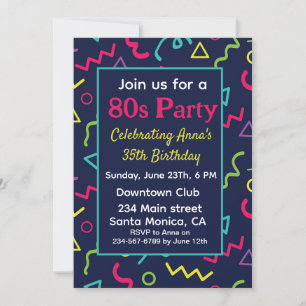 Invitación Fiesta de cumpleaños retro neón personalizada de l