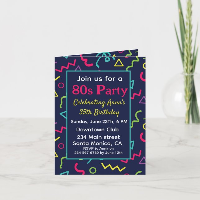 Invitación Fiesta de cumpleaños retro neón personalizada de l (Anverso)