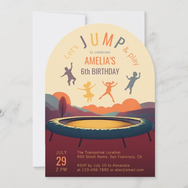Invitación Fiesta de Cumpleaños Retro para Niños con Salto en (Anverso)